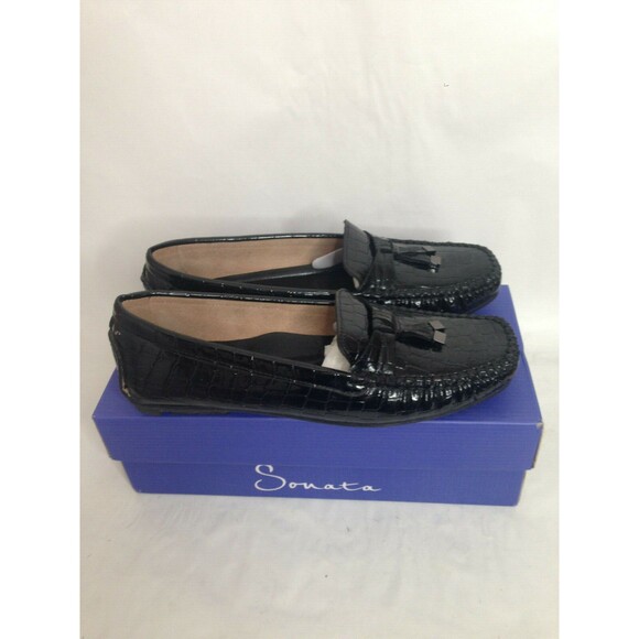 Kohls Sonata Doris Loafers Black Gilded Croco Print Flats Driving Shoes 9.5 $59 - Picture 2 of 9
